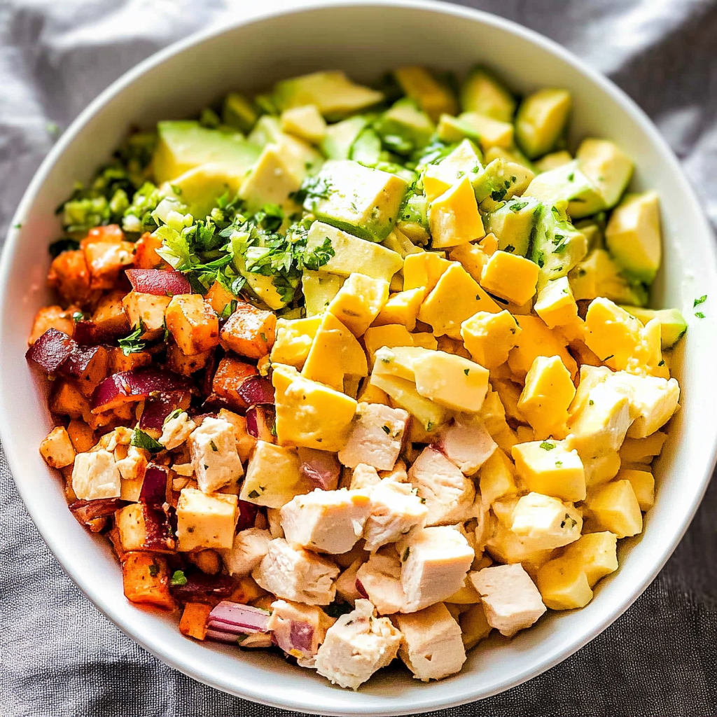 Recipe preparation for Avocado Chicken Egg Salad