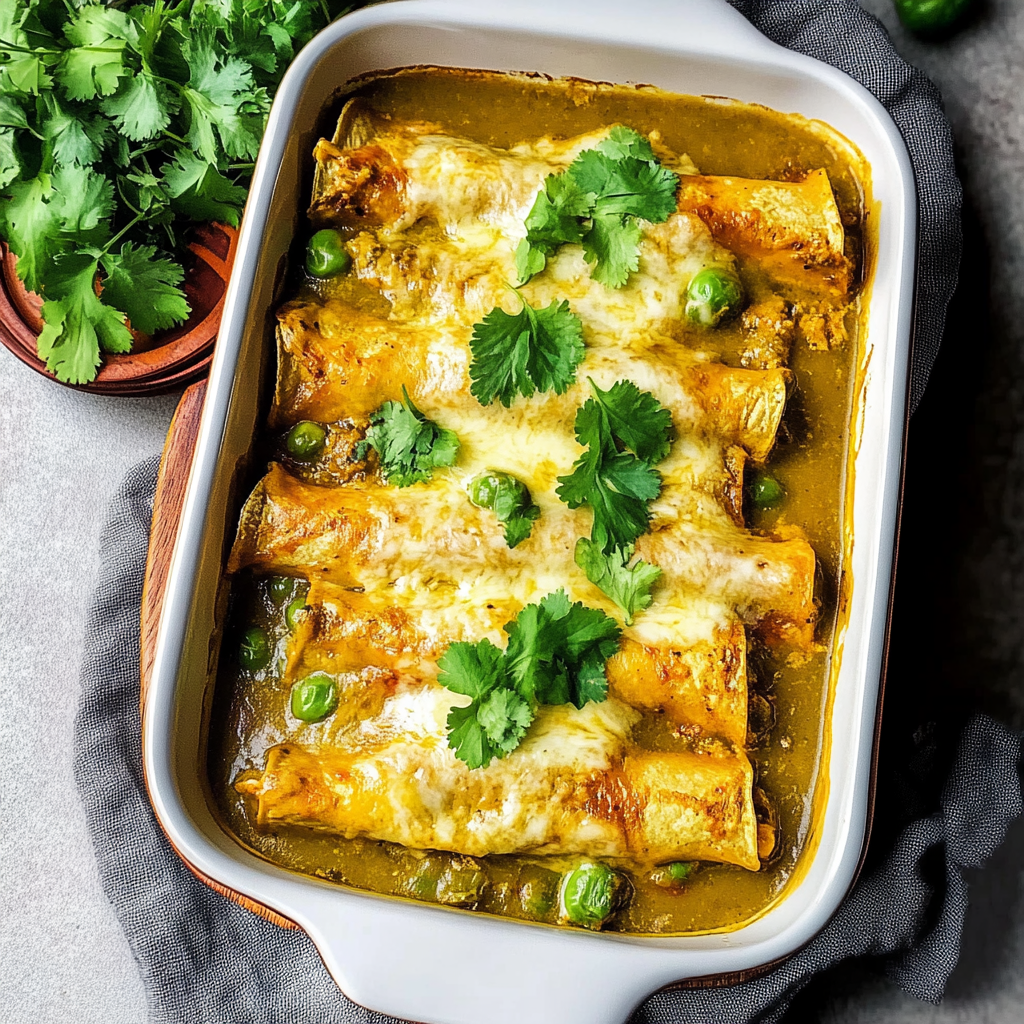 Recipe preparation for Green Chili Chicken Enchiladas