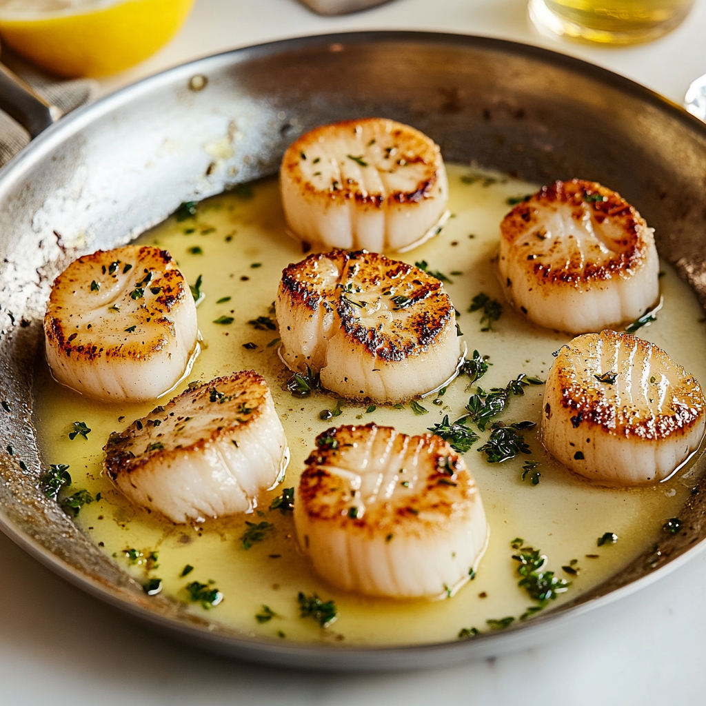 Recipe preparation for Pan Seared Lemon Butter Scallops