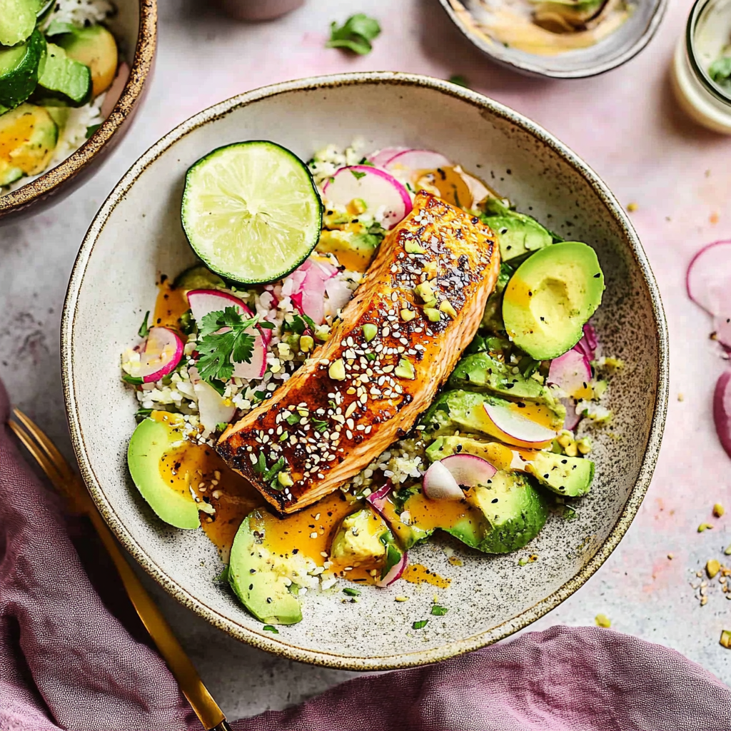 Recipe preparation for miso glazed salmon bowls