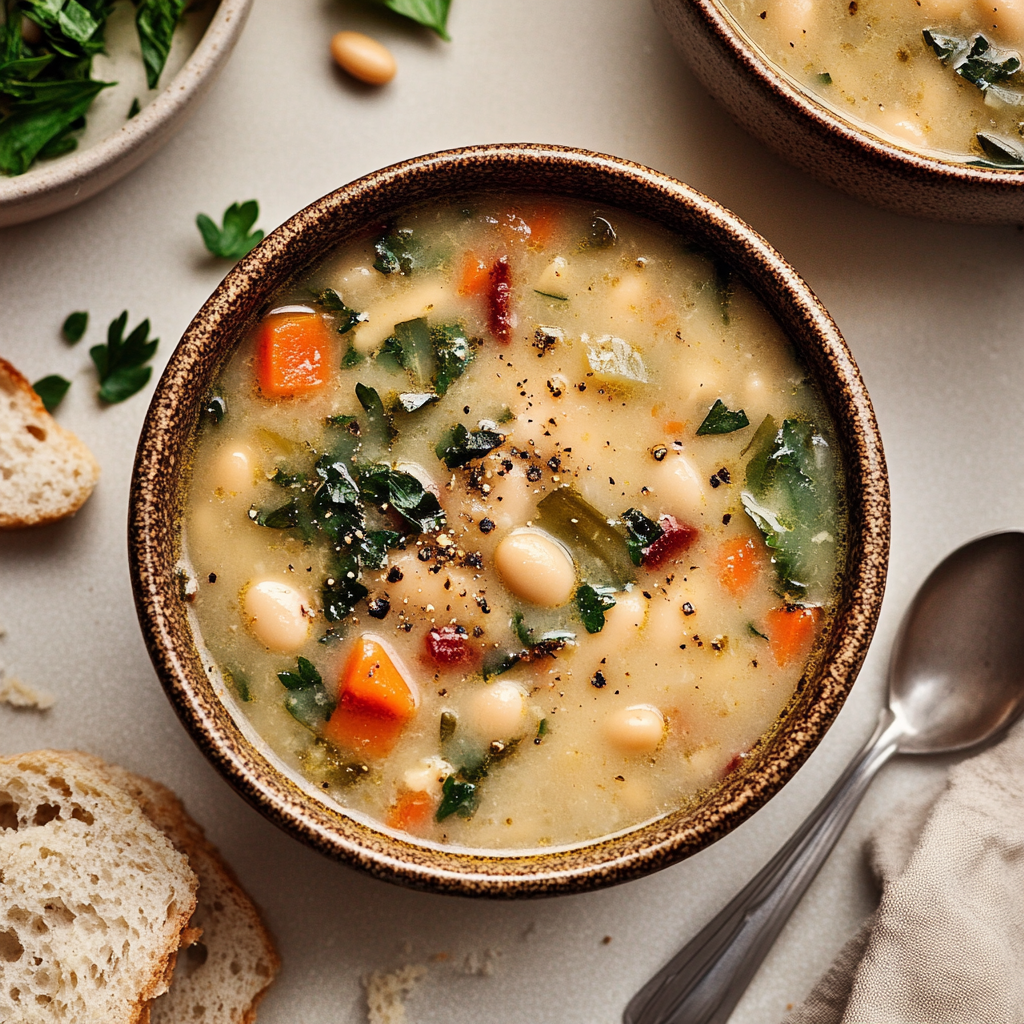 Recipe preparation for Tuscan White Bean Soup