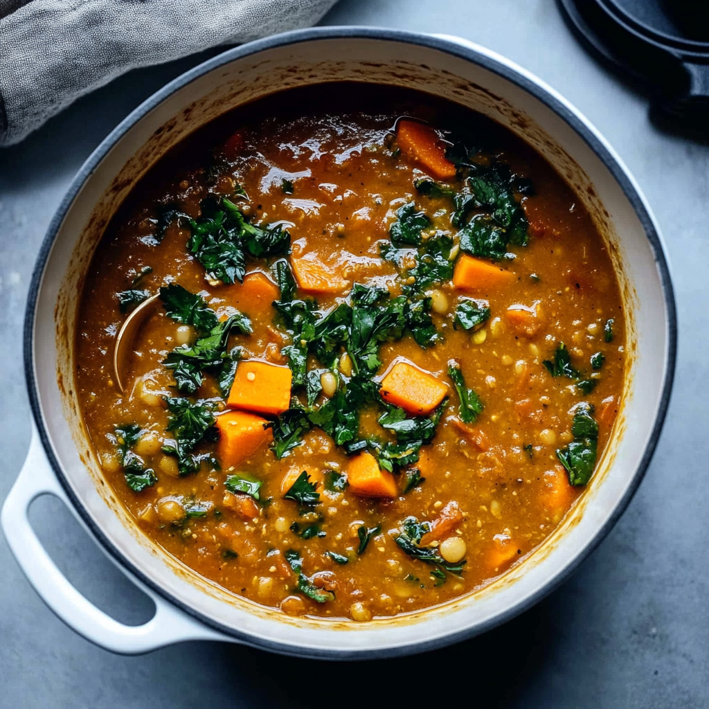 Recipe preparation for Lentil Sweet Potato Curry Soup