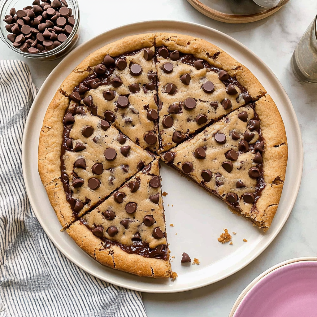 Recipe preparation for Chocolate Chip Cookie Pizza