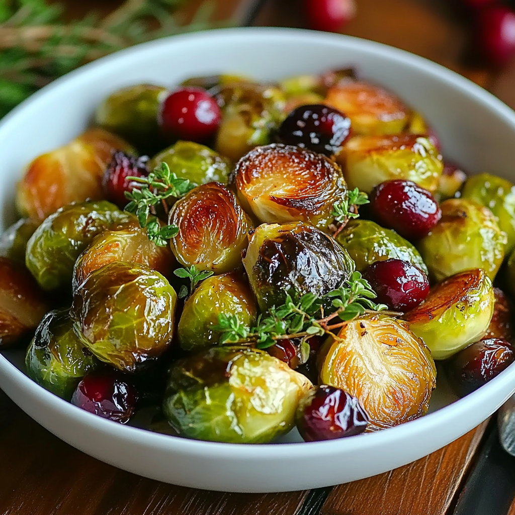 Recipe preparation for Orange Maple Glazed Brussels Sprouts with Cranberries