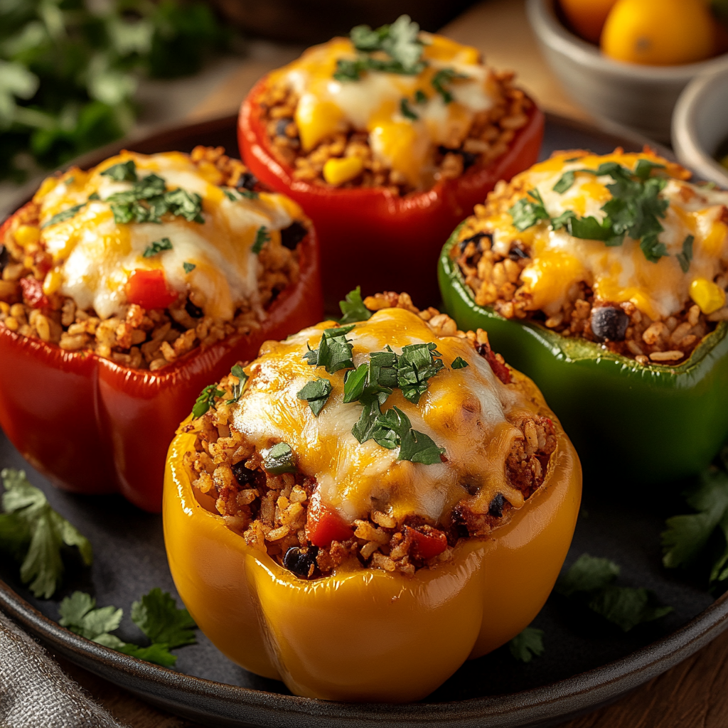 Recipe preparation for Cozy Stuffed Bell Peppers with Turkey & Rice
