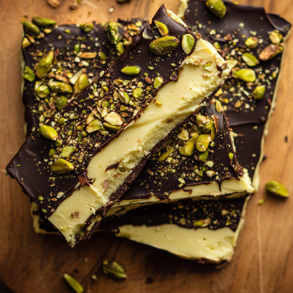 Recipe preparation for Pistachio-tahini chocolate bark