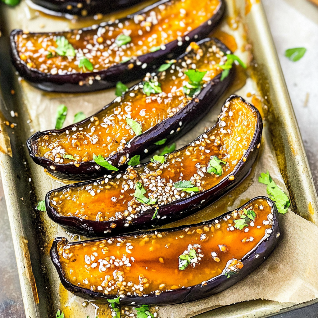 Recipe preparation for Miso Maple Eggplant “Steaks” with Farro & Kale