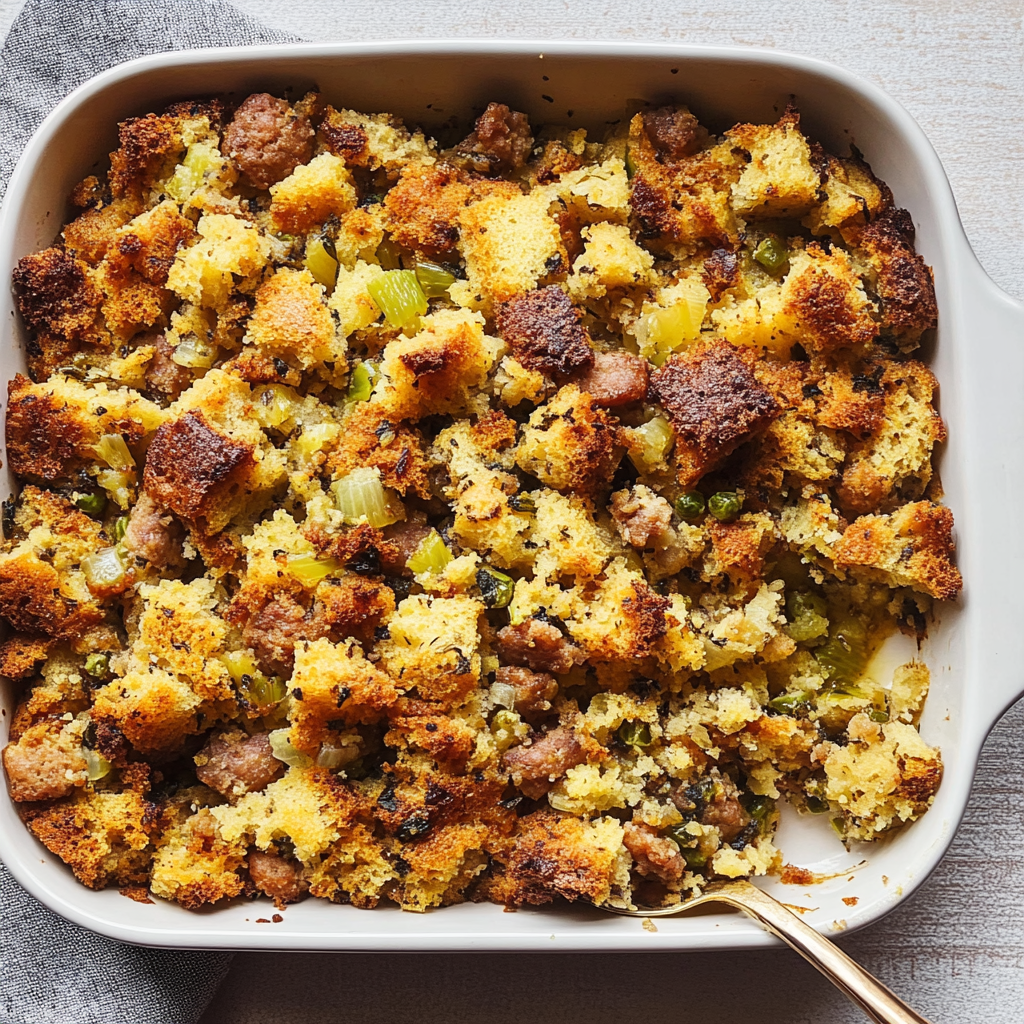 Recipe preparation for Corn-bread stuffing with sausage