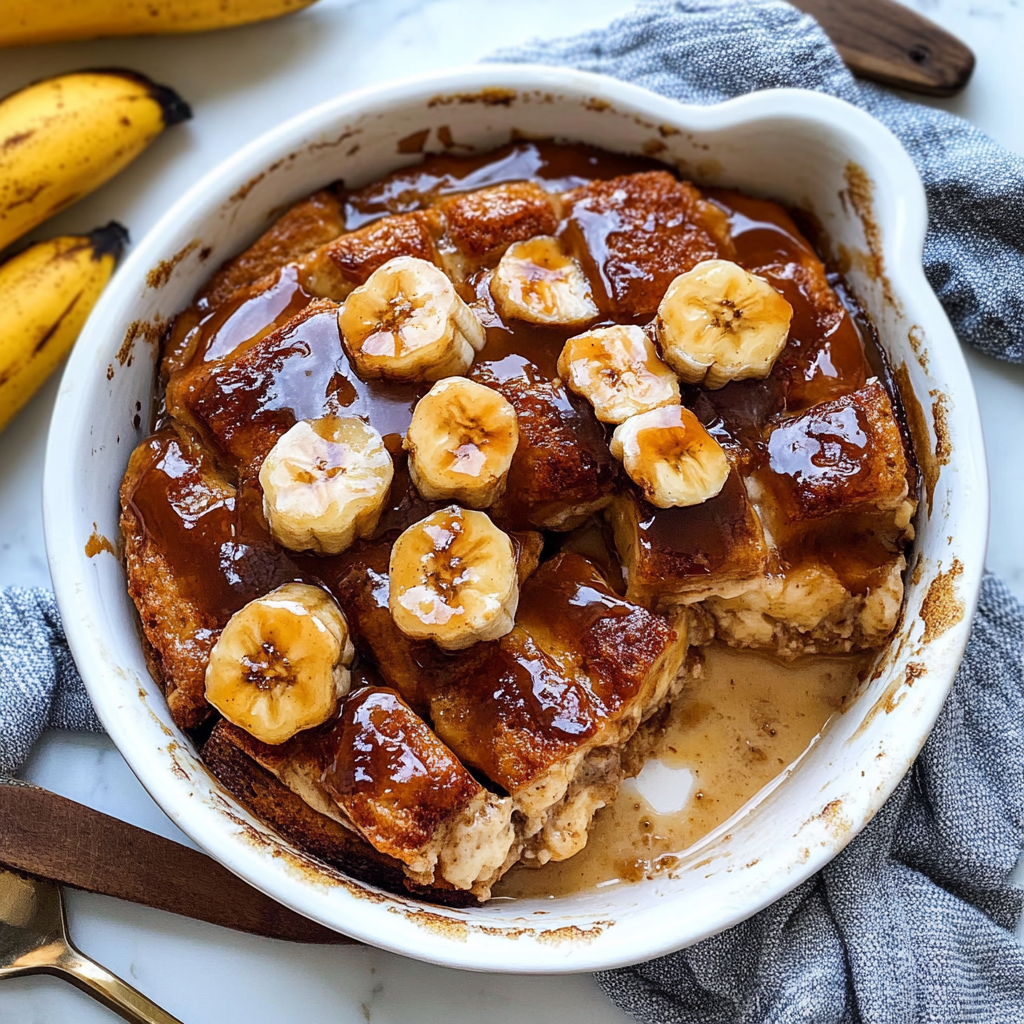 Recipe preparation for Caramelized Banana Bread Pudding Squares