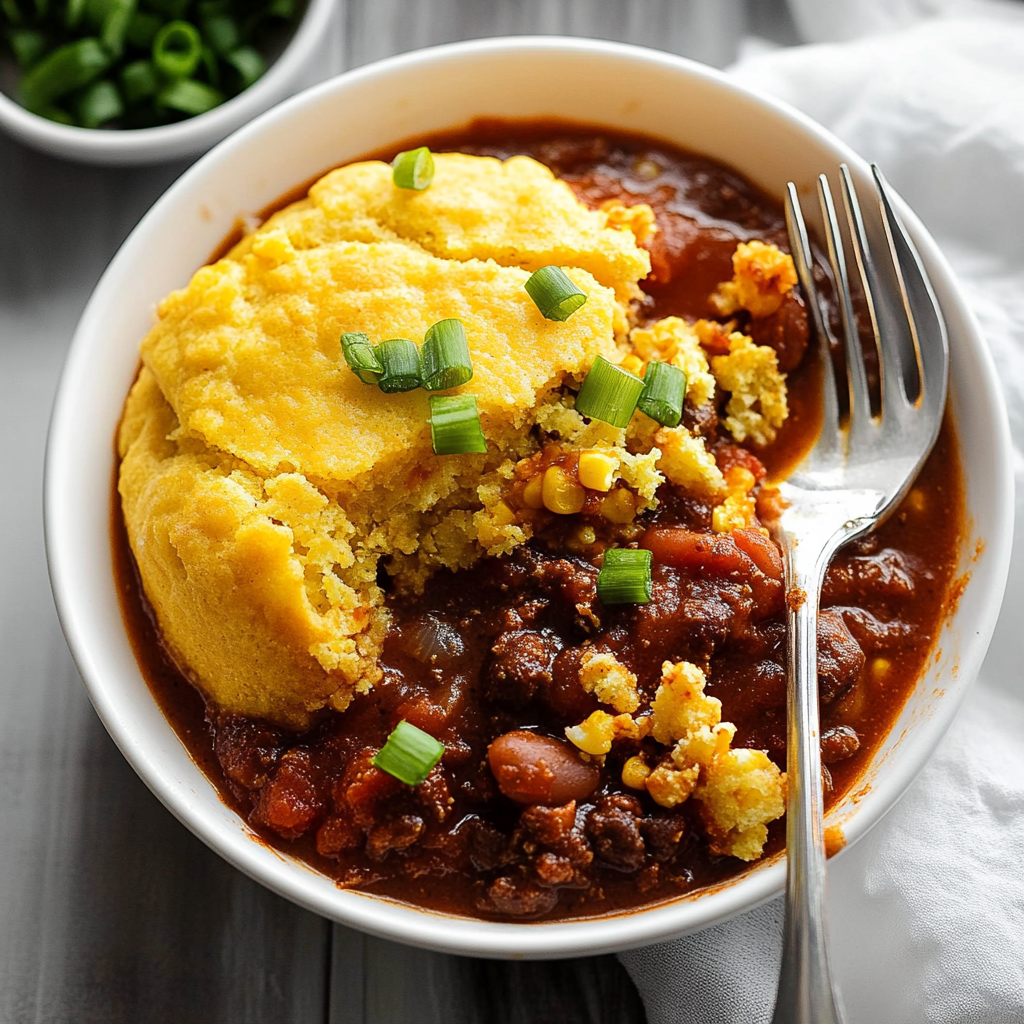 Recipe preparation for Spicy Chili with Cornbread Casserole