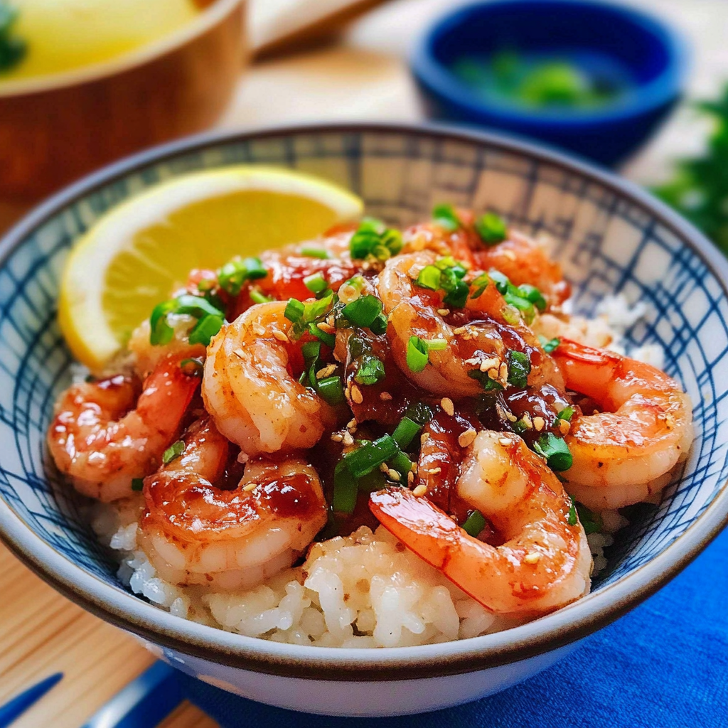 Recipe preparation for Garlic Shrimp Rice Bowl