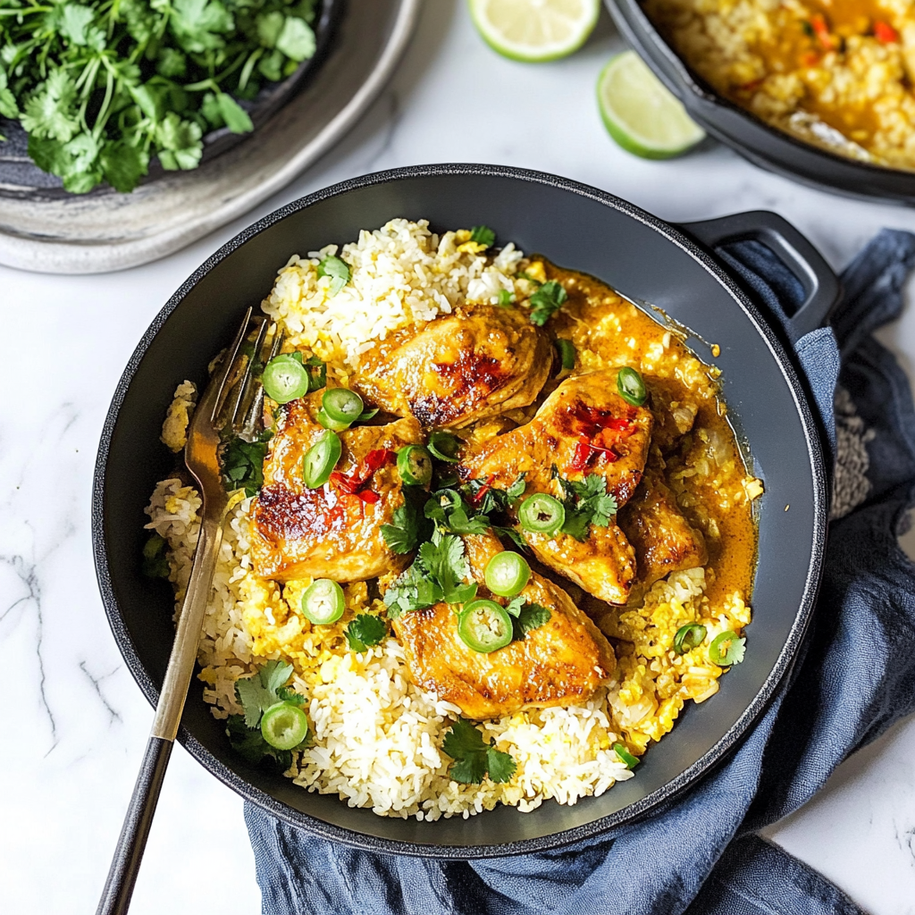 Recipe preparation for Coconut Turmeric Chicken & Cauliflower “Rice” Skillet