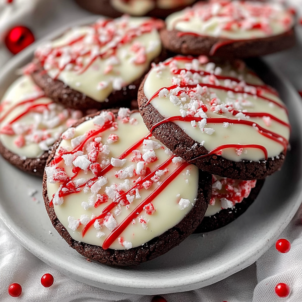 Recipe preparation for White Chocolate Dipped Peppermint Chocolate Christmas Cookies
