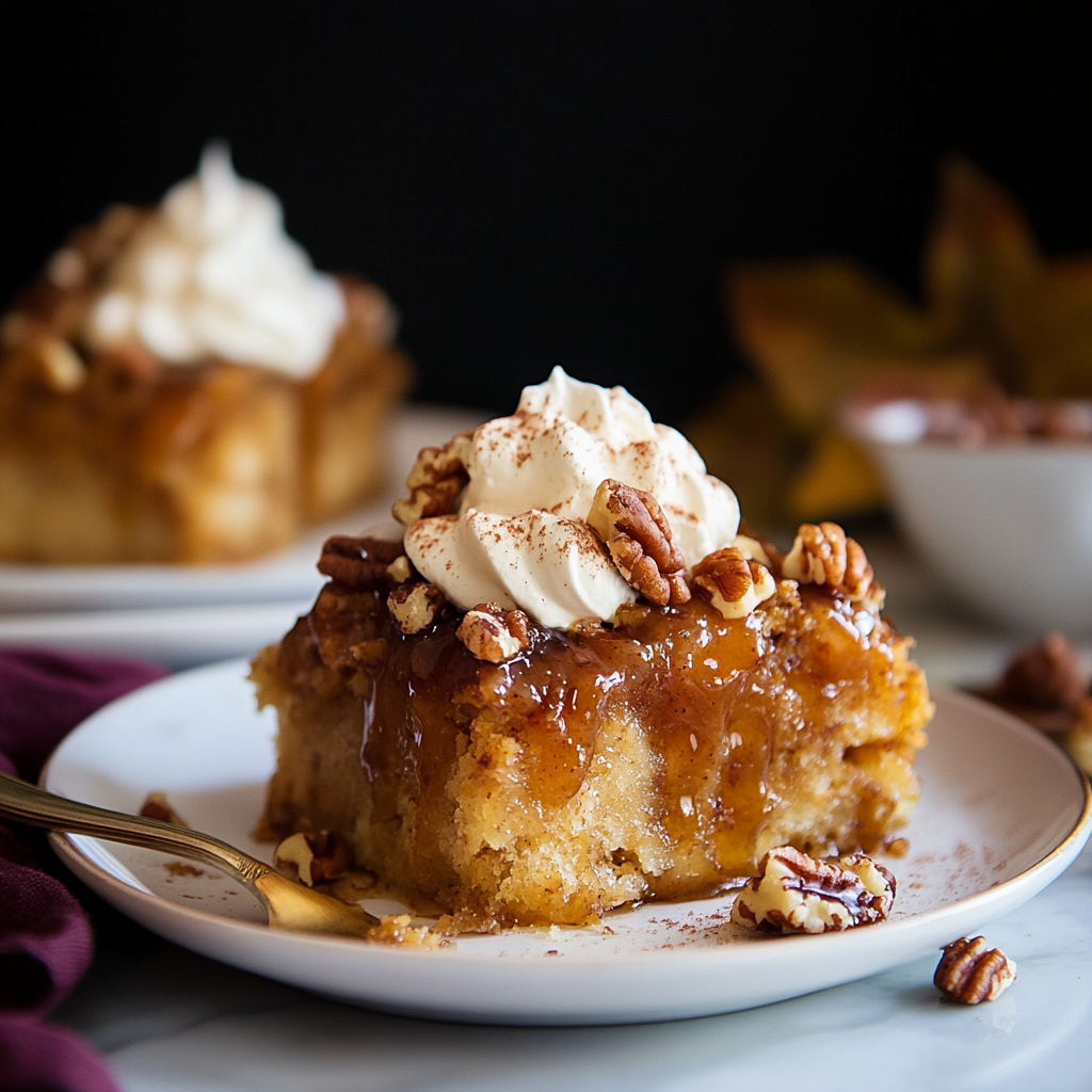 Recipe preparation for Cinnamon Pecan Pumpkin Bread Pudding