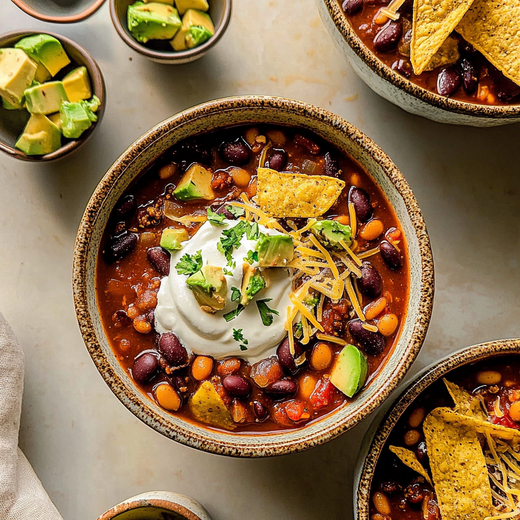 Recipe preparation for Easy Three Bean Chili Recipe