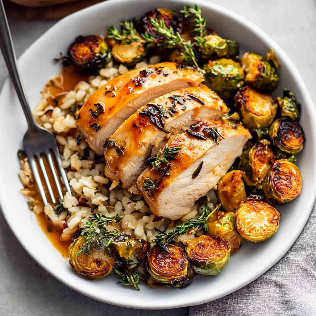 Recipe preparation for Maple Dijon Chicken & Roasted Brussels Sprouts
