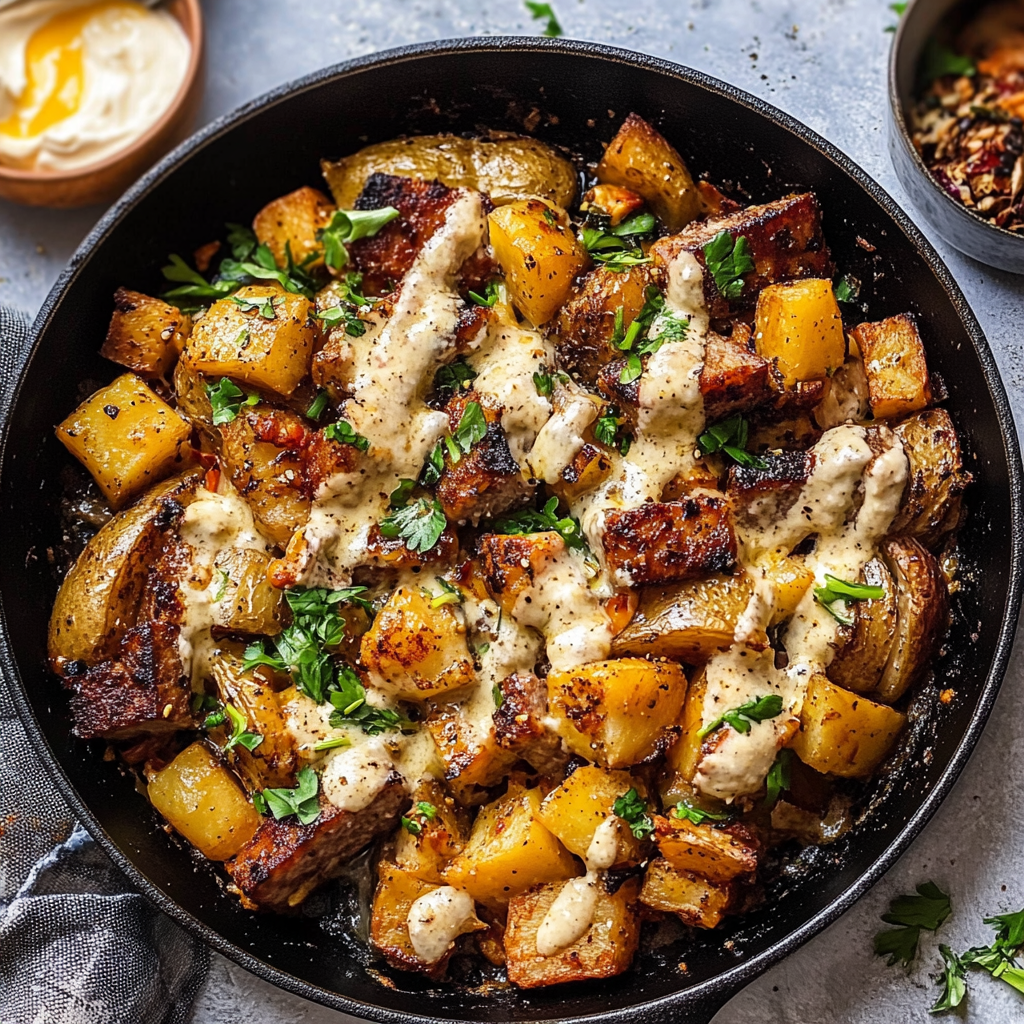 Recipe preparation for Maple Sage Sausage Potato Skillet