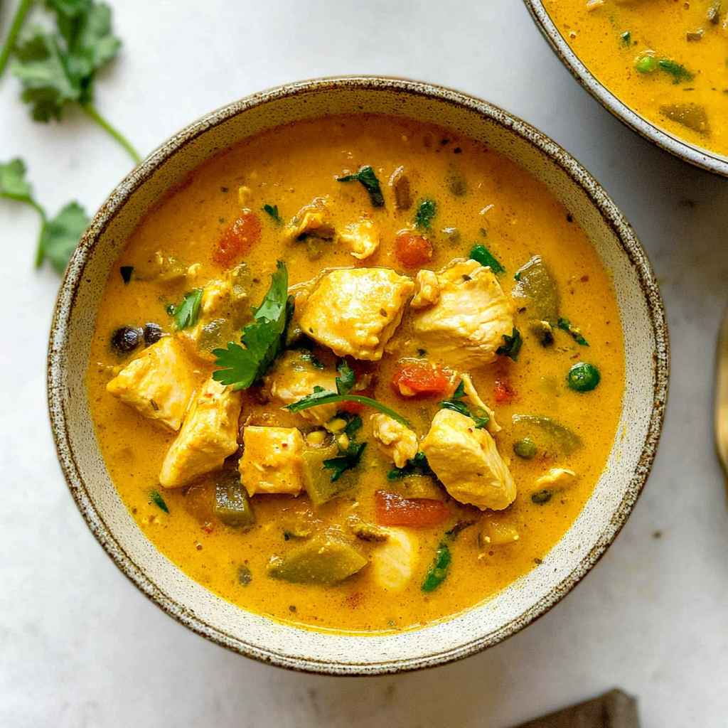 Recipe preparation for Creamy Coconut Curry Chicken Soup