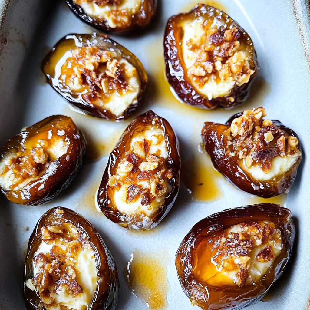 Recipe preparation for Mascarpone Stuffed Dates with Maple Drizzle