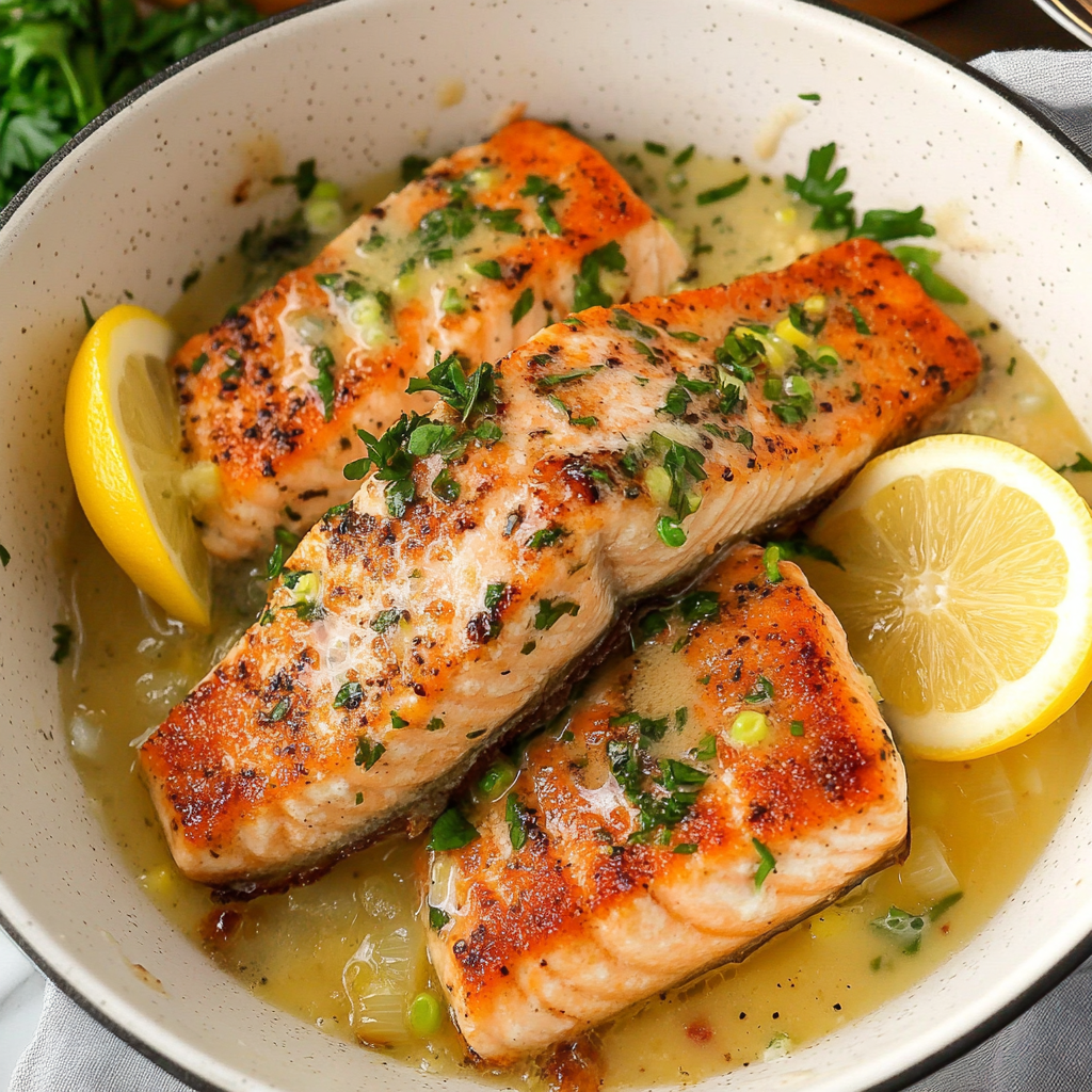 Recipe preparation for Salmon Piccata
