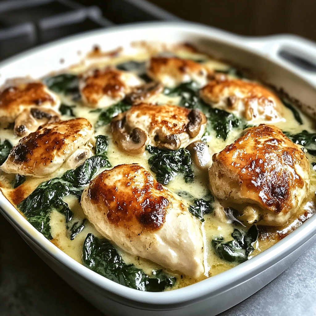 Recipe preparation for Low-Carb Chicken Spinach Mushroom Bake