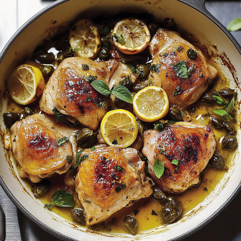 Recipe preparation for LemonButter Chicken Thighs with Capers