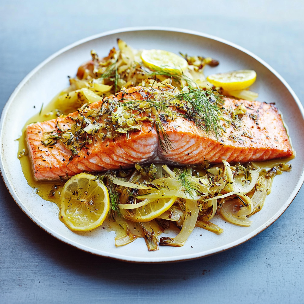Recipe preparation for Roasted Salmon With Fennel