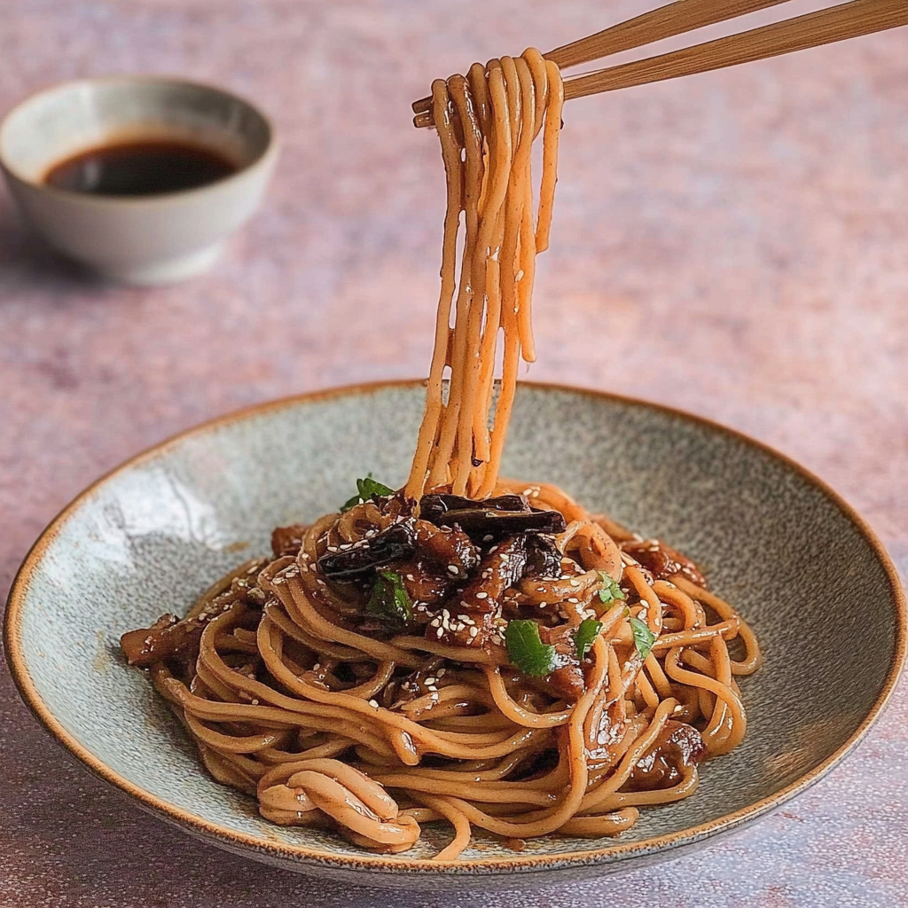 Recipe preparation for Black garlic & miso pasta