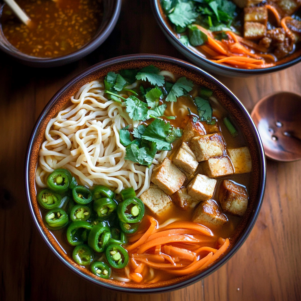 Recipe preparation for Miso Ramen Bowl with Tofu and Spinach