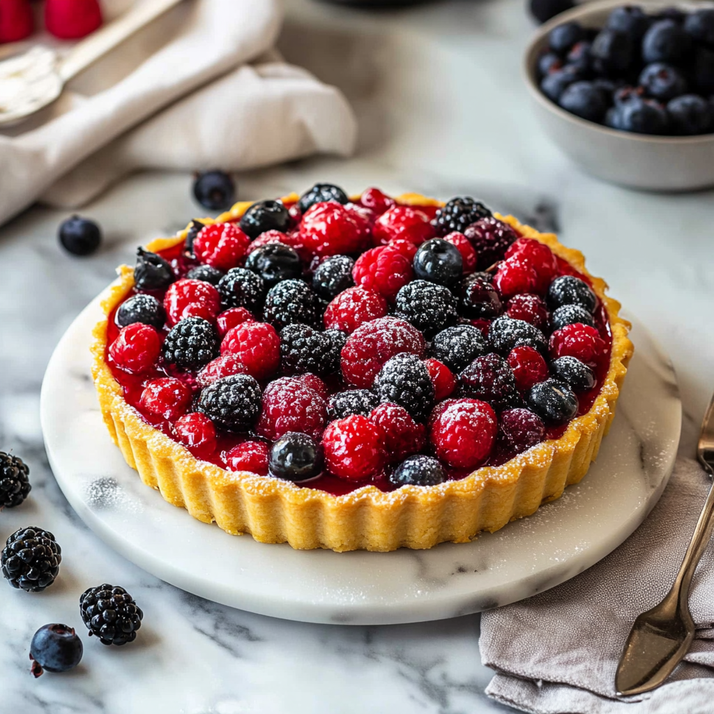 Recipe preparation for Winter Berry Custard Tart