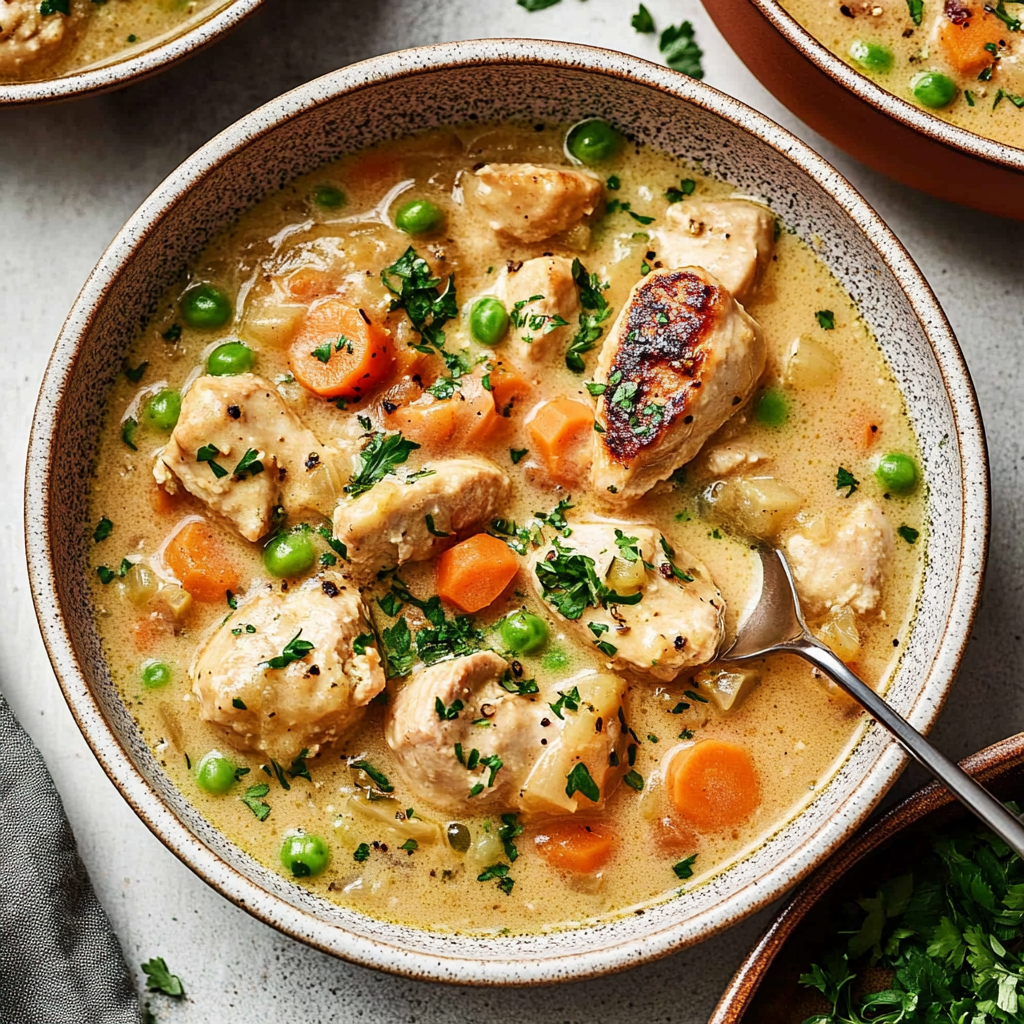 Recipe preparation for Creamy Garlic Chicken Stew