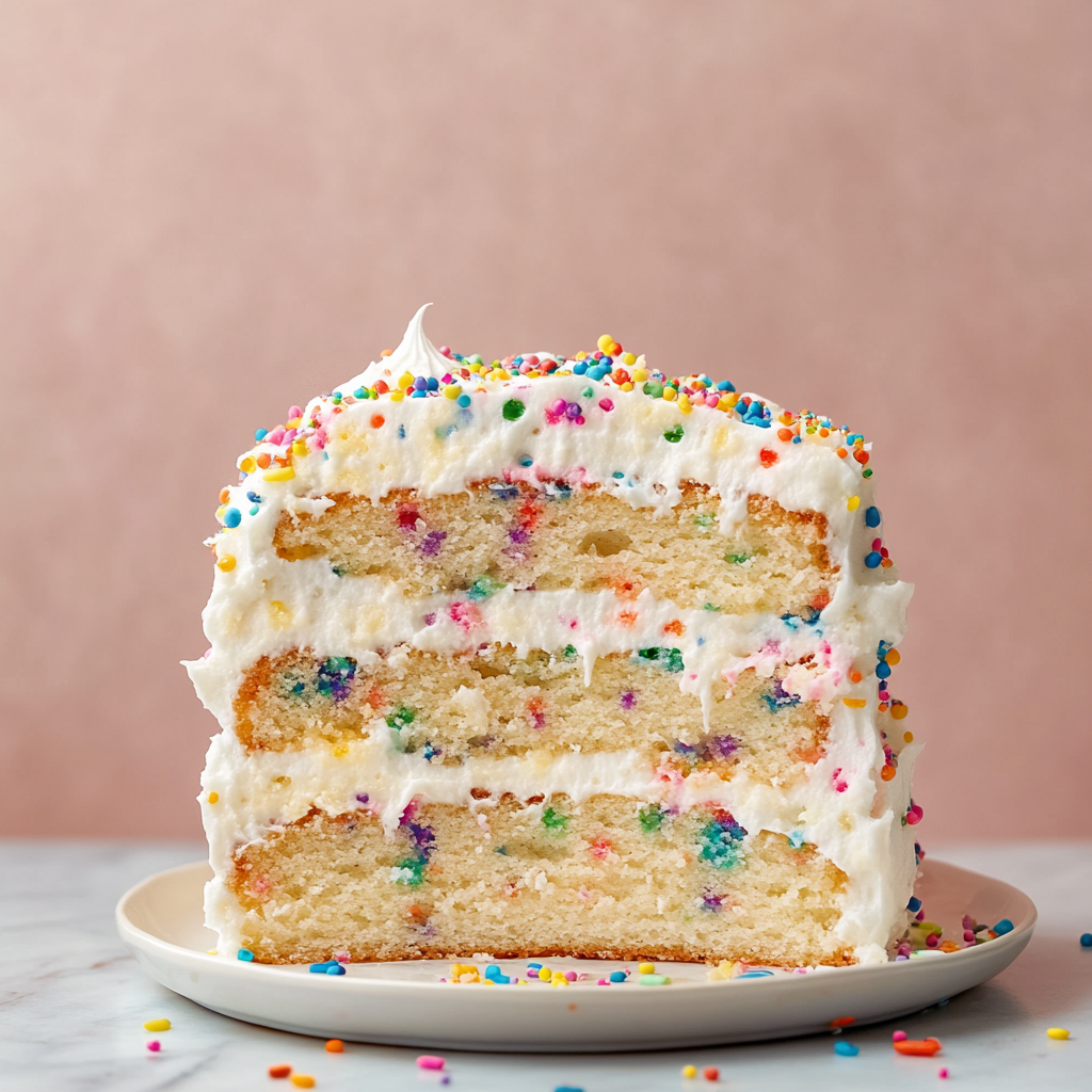 Recipe preparation for Funfetti Cake with Cream Cheese Frosting