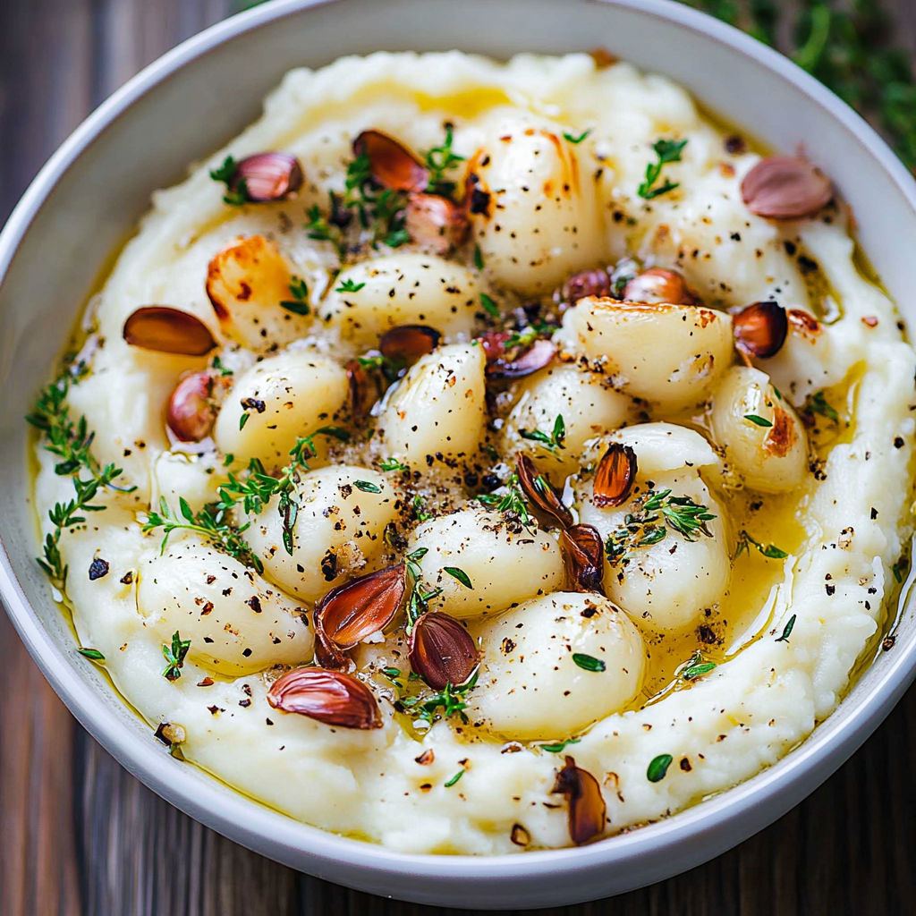 Recipe preparation for Mashed Potatoes with Roasted Garlic