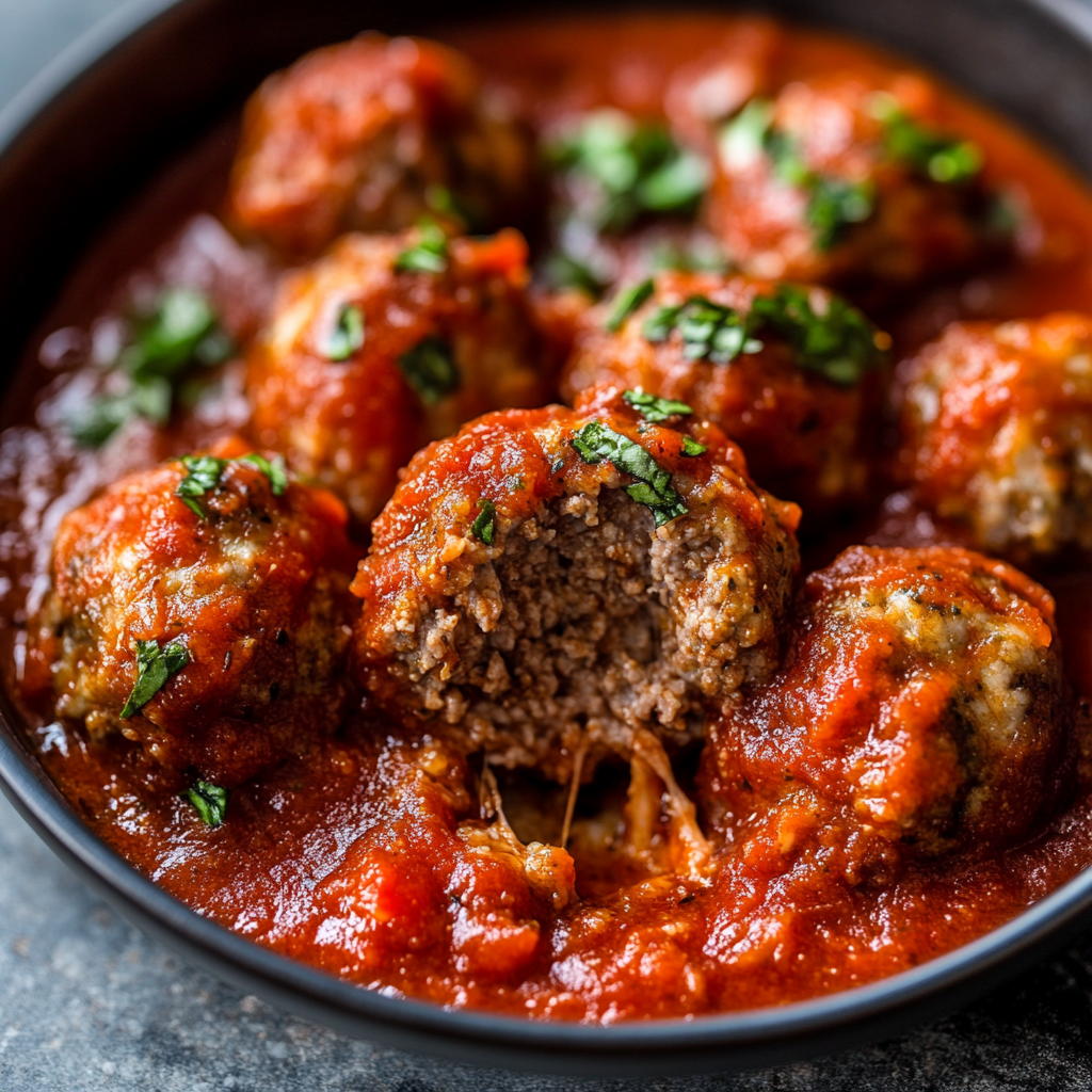 Recipe preparation for The Best Baked Meatball Recipe (with Marinara Sauce)