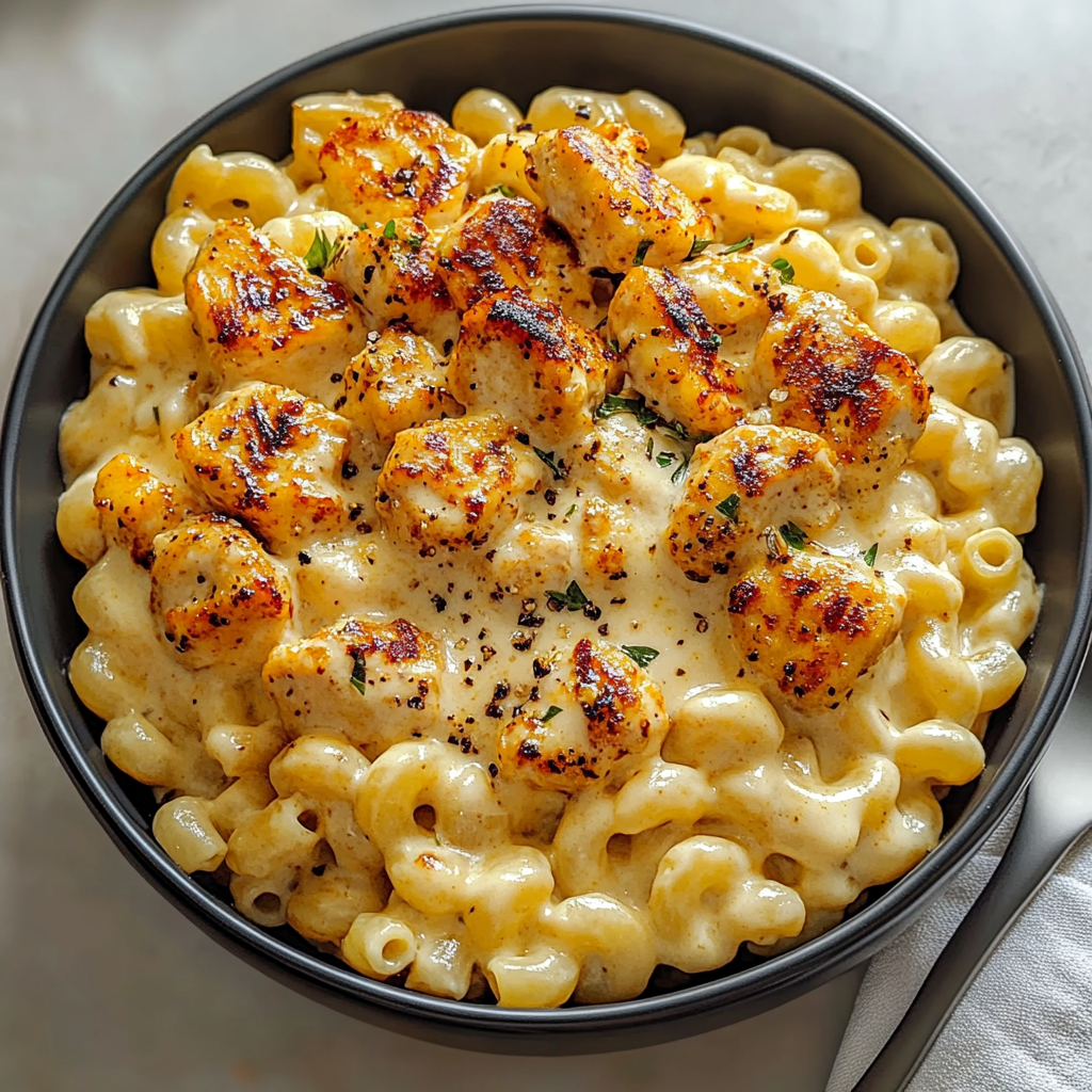 Recipe preparation for Creamy Honey Pepper Chicken Mac