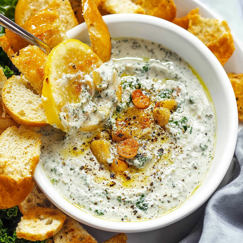 Recipe preparation for Lemony Kale Caesar Salad Dip