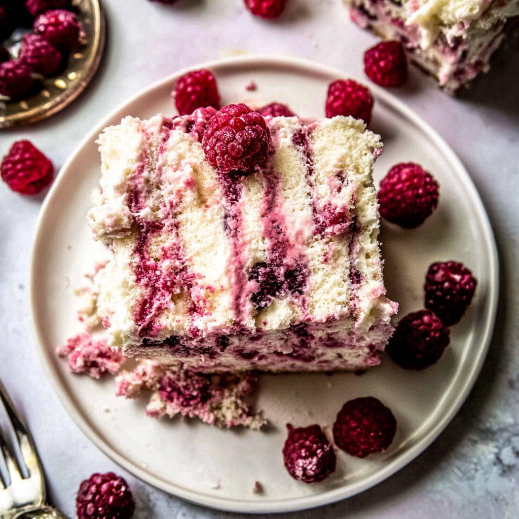 Recipe preparation for Smashed Raspberry White Chocolate Layer Cake