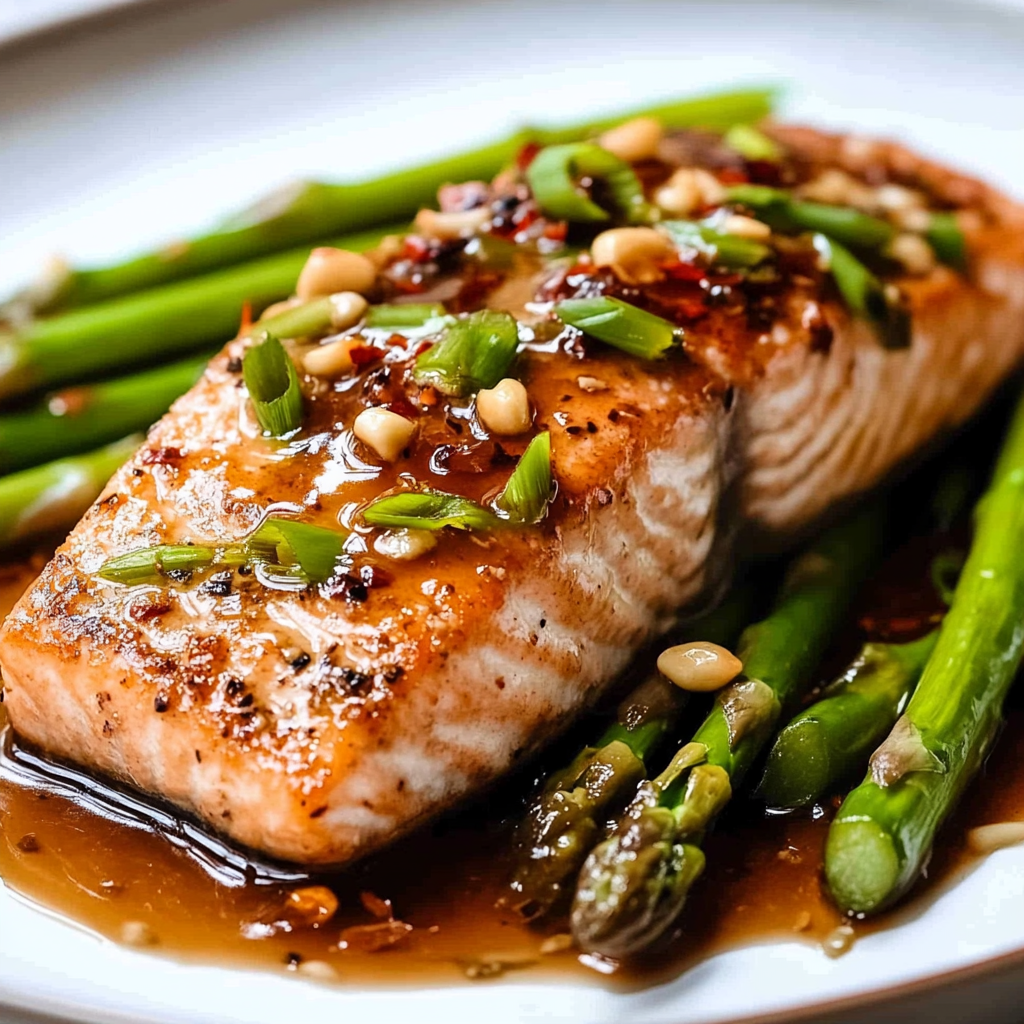 Recipe preparation for Honey Garlic Glazed Salmon with Roasted Asparagus
