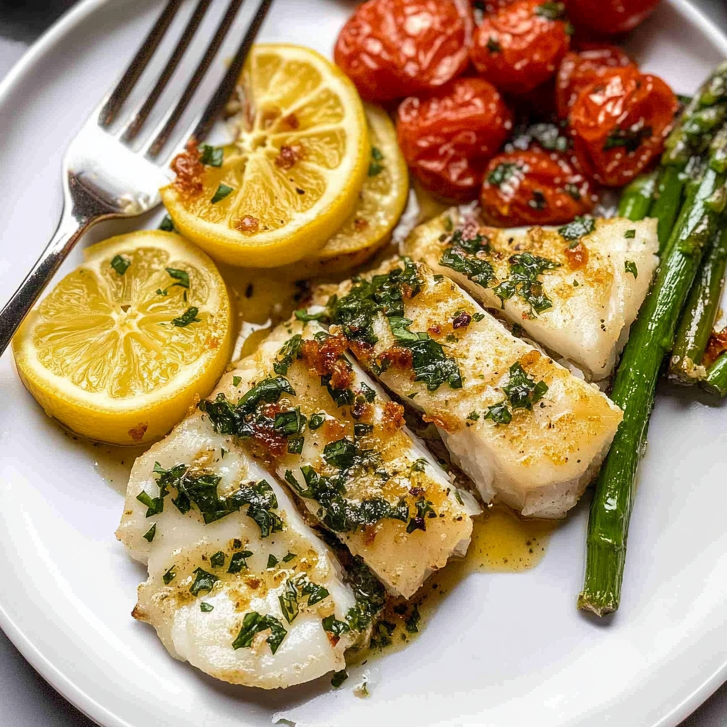 Recipe preparation for Baked Cod with Herb Butter & Veggies