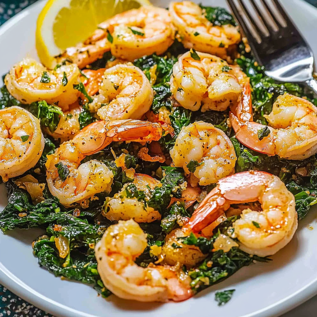 Recipe preparation for Skillet Lemon Garlic Butter Shrimp with Spinach