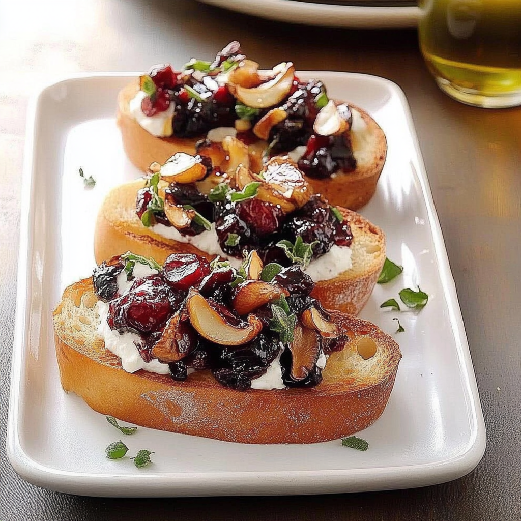 Recipe preparation for Cranberry & Walnut Crostini