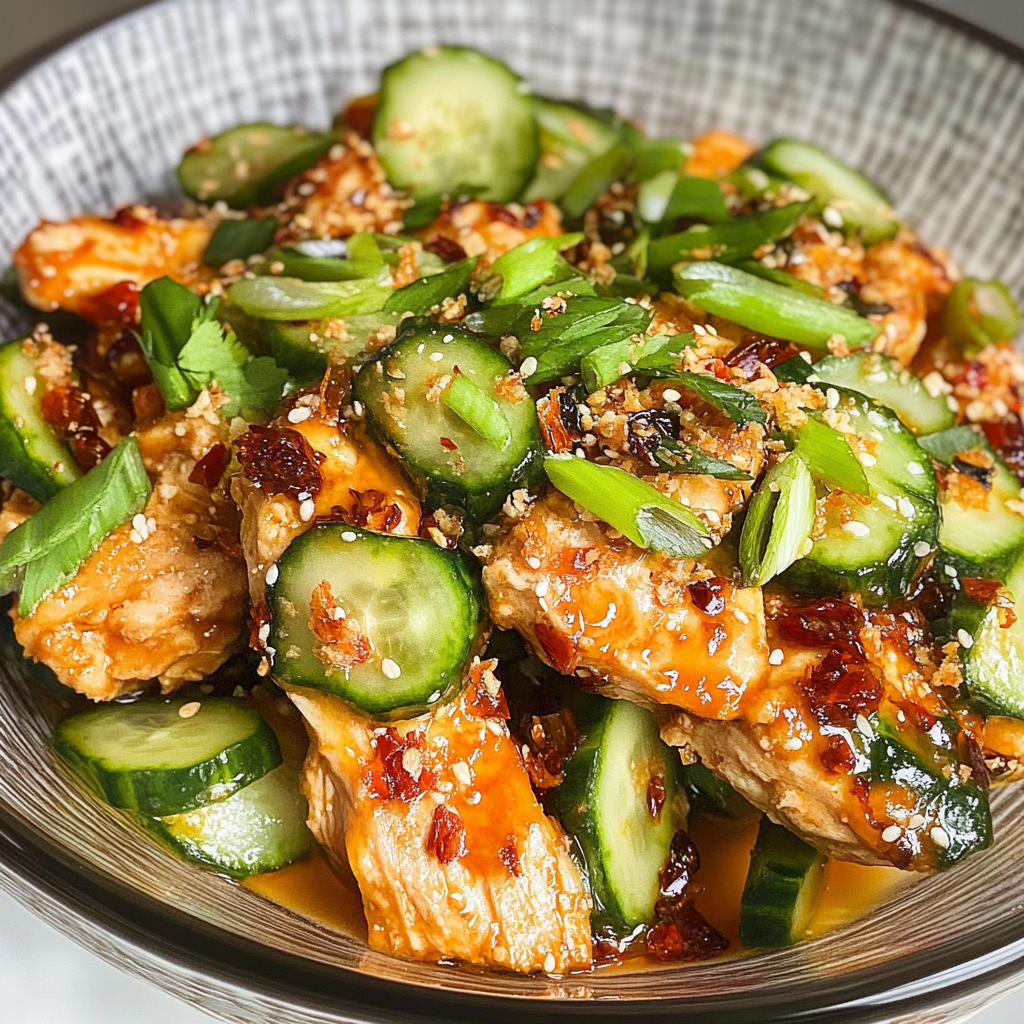 Recipe preparation for thai cucumber salad with chicken