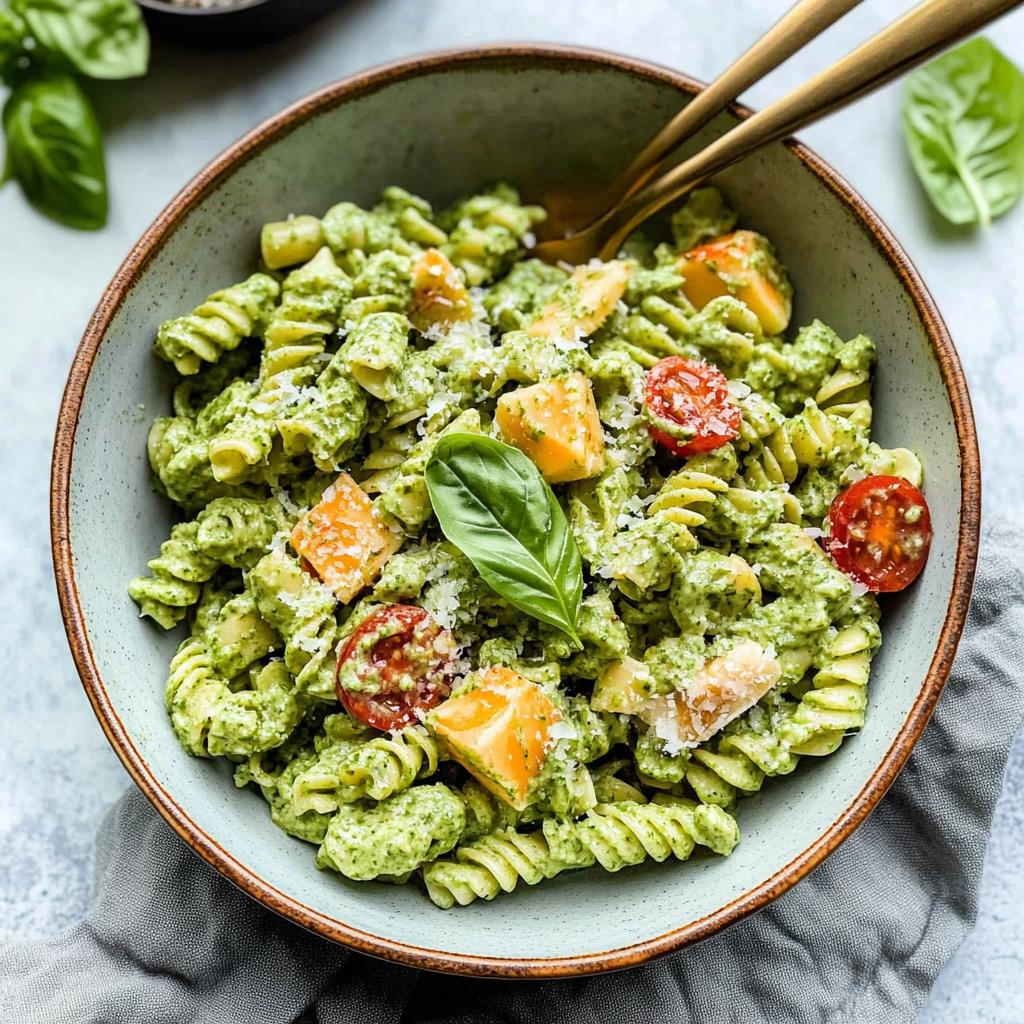 Recipe preparation for creamy green goddess pasta salad