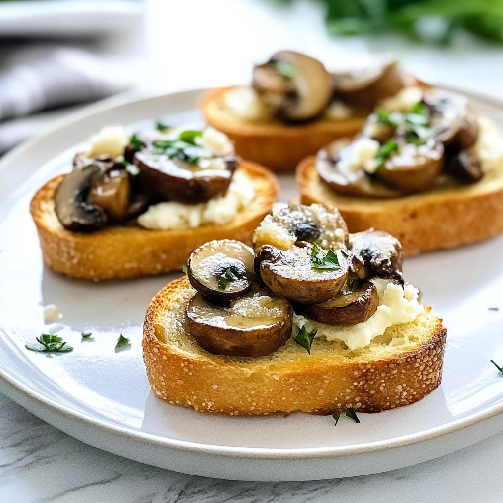 Recipe preparation for Garlic Butter Mushroom Crostini