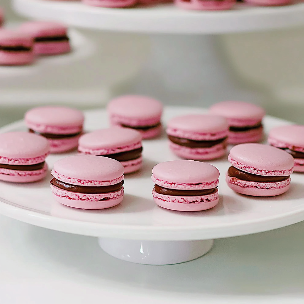 Recipe preparation for Pink Velvet Macarons with Chocolate Ganache
