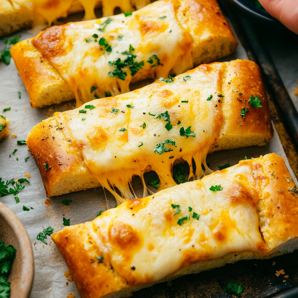 Recipe preparation for Cheesy Garlic Breadsticks for Family Dinner