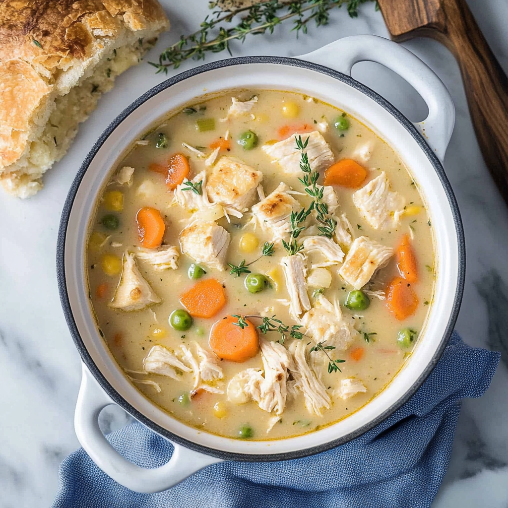 Recipe preparation for Creamy Chicken Pot Pie Soup