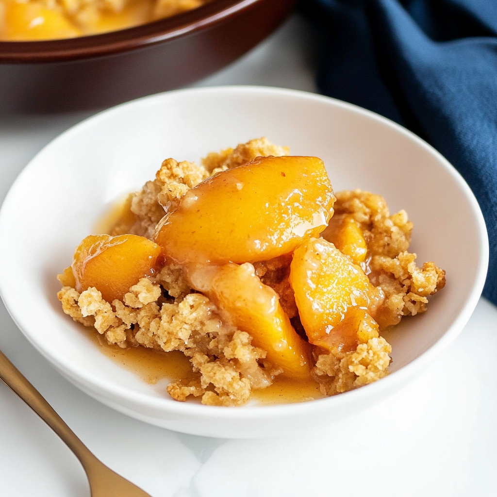 Recipe preparation for peach crisp with canned peaches