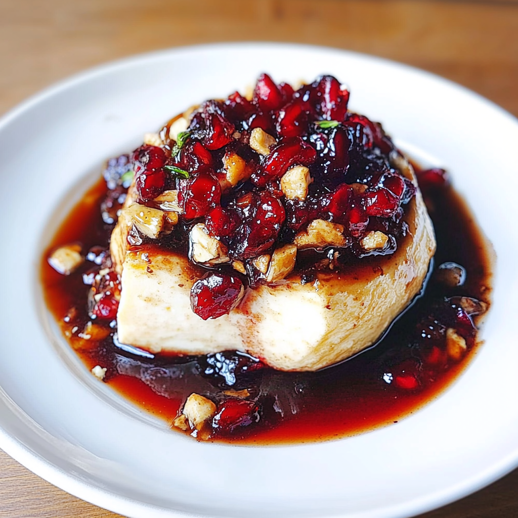 Recipe preparation for Baked Brie with Cranberry Sauce