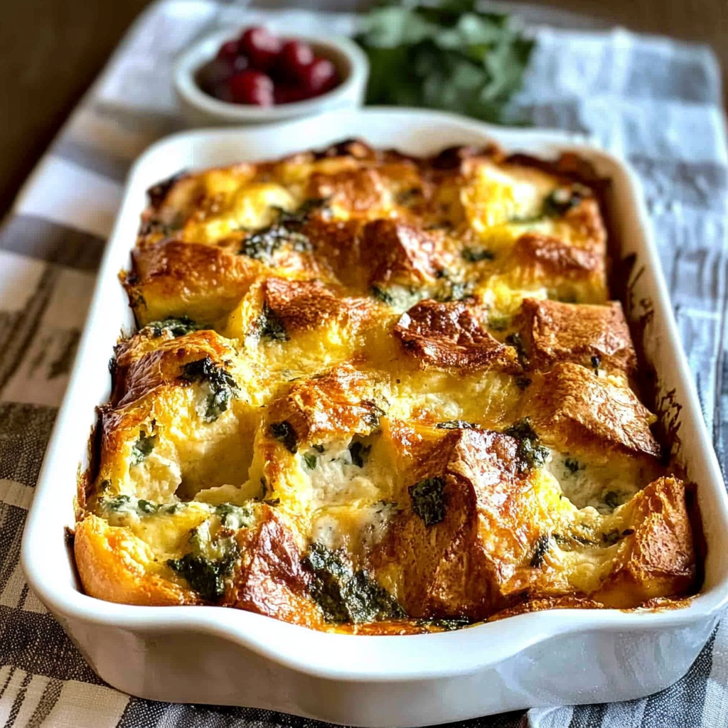 Recipe preparation for Christmas Morning Cheese & Herb Strata